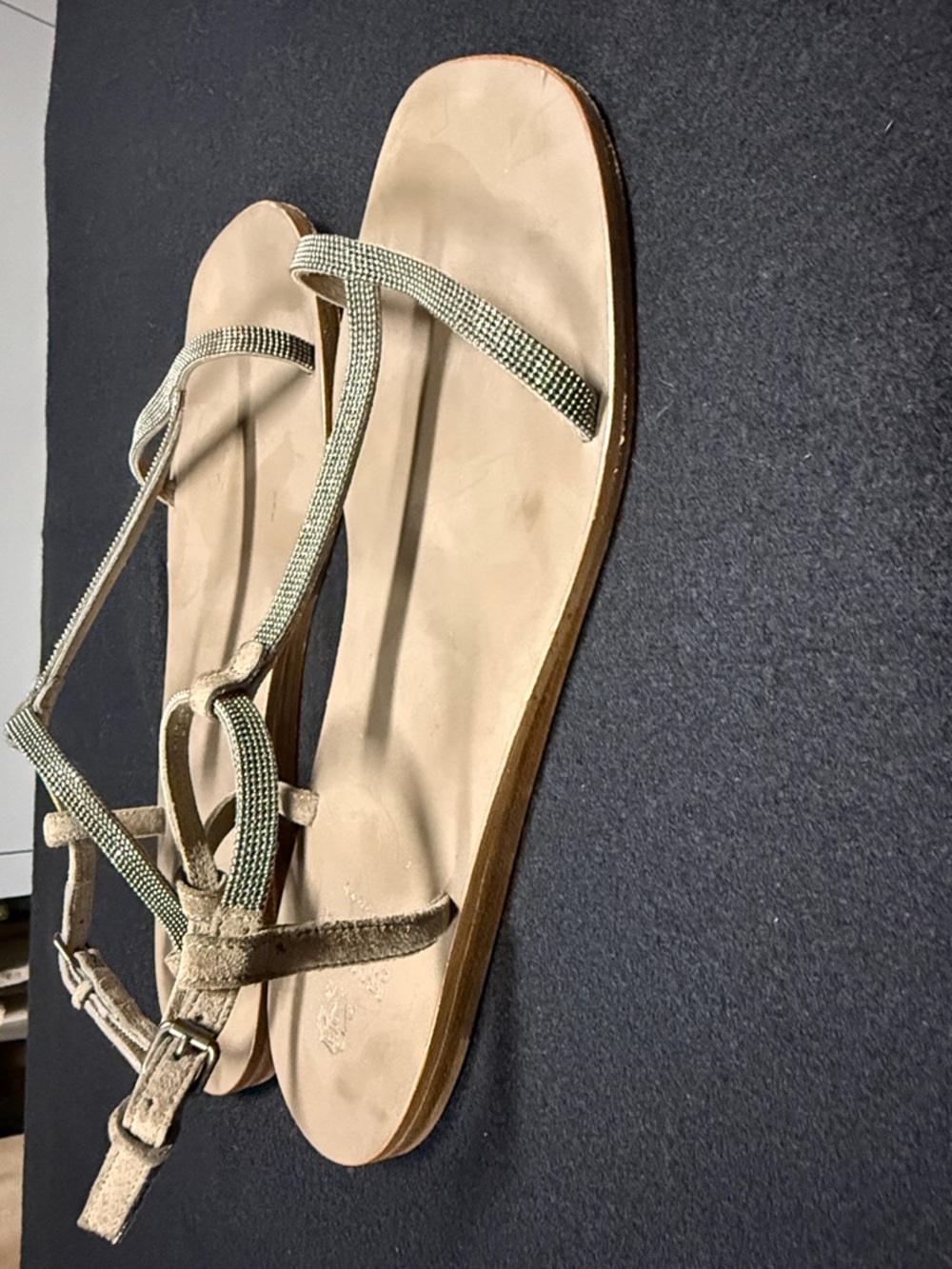 Brunello Cucinelli Metallic Beige T-Strap Sandals - Picture 4 of 4